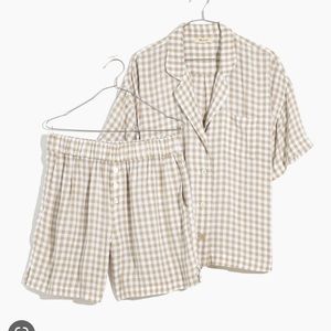 NWT Madewell Linen-Blend Oversized Short Pajama Set in Gingham Check
